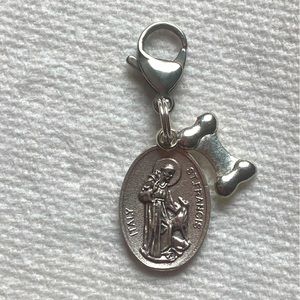 Clip on St. Francis medal with Dog bone pet charm